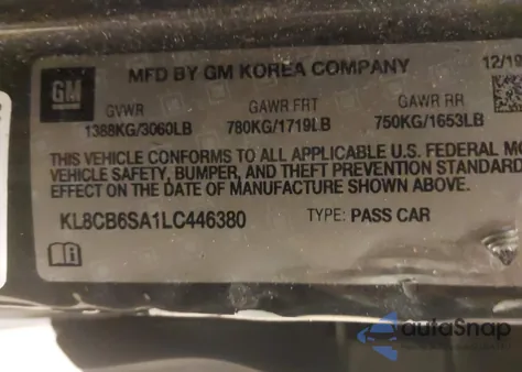 2020 Chevrolet Spark Fwd Ls Automatic из США, поврежденный, VIN KL8CB6SA1LC446380